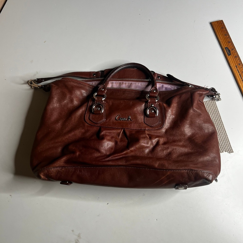 Coach Ashley Mahogany Brown Leather Satchel Bag F15447 Silver Hardware